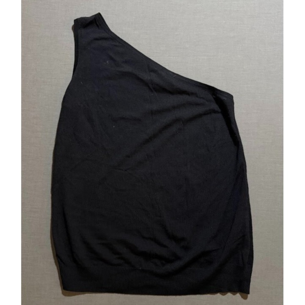 ST. John Shirt Women Medium Black Pullover One-Shoulder Wool Tops Ladies.